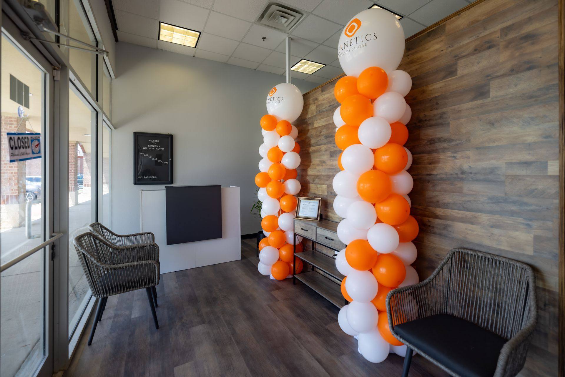 Finished reception desk at Kernetics Wellness Center in Little Elm, TX
